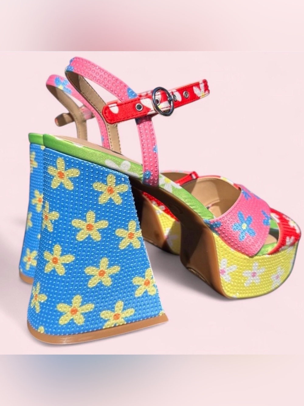 GB Ulti-Mate Floral Rainbow Rhinestone Retro Platform 70's Sandals
